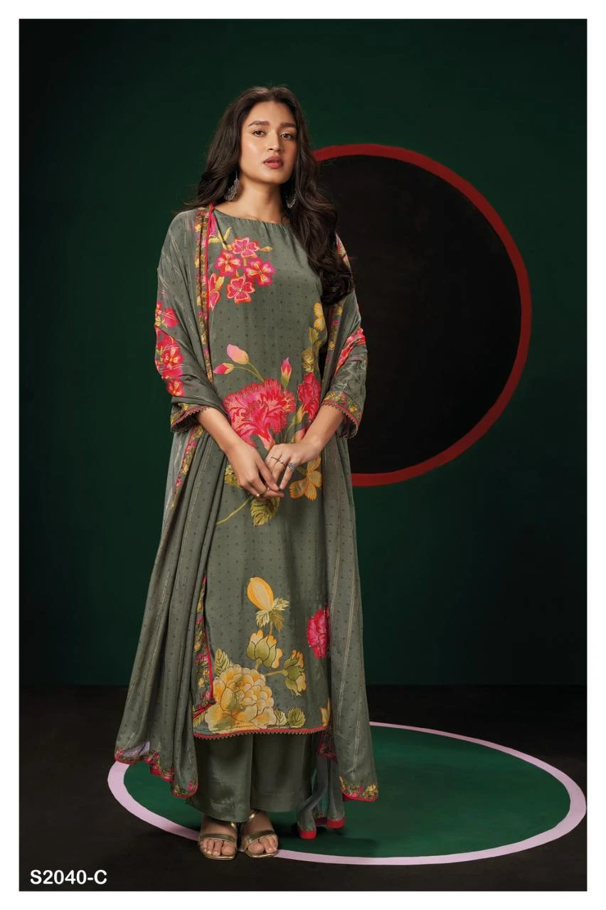 Ganga Leida 2040 Premium Pure Silk Salwar Suit Wholesale Catalog — Wholesale Salwar Suits, Ganga wholesale from Surat — view 3